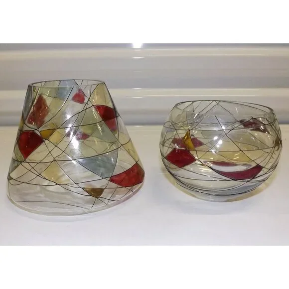 PartyLite Mosaic Calypso Jar Glass Candle Shade Vase & Lampshade Set Abstract - Picture 3 of 12